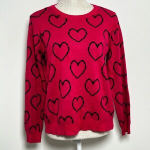 Philosophy Pink with Black Hearts Knit Sweater, Petite Large